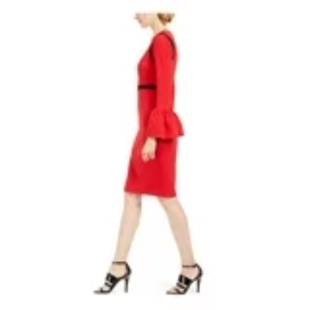 CALVIN KLEIN bell sleeve knee length dress in red size 10 - Picture 4 of 4